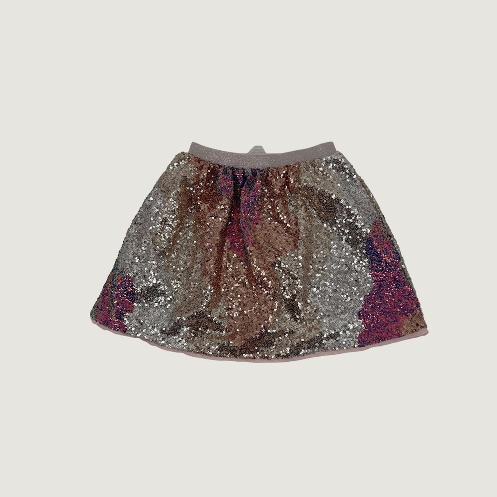 HM Girls Pink Rose Gold Sequin Mini Skirt Elastic Waist Party Holiday Size 8-9Y